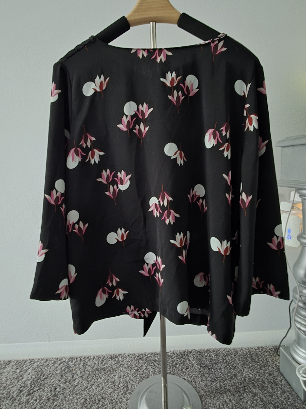 Ann Taylor Factory Black Floral Blouse with Pink Accents